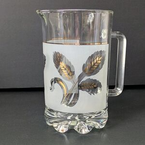 Vintage Italian MCM Covetro Devalbor Frosted Glass Water Pitcher Gold Wheat